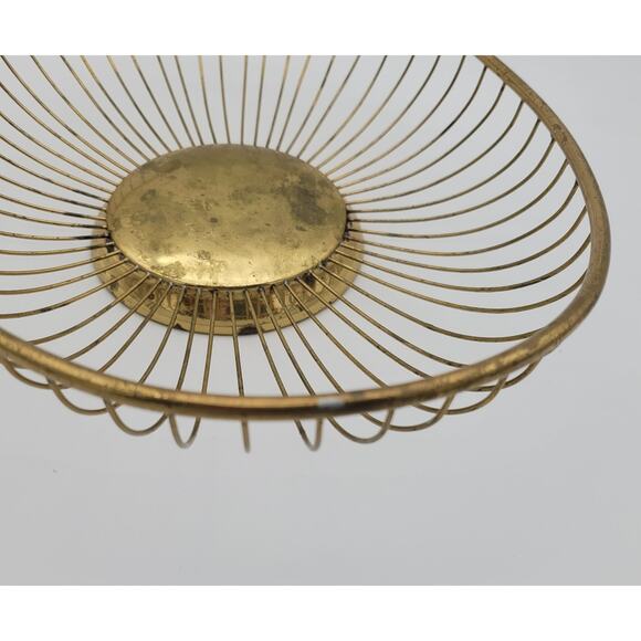 Vintage Mid Century 60s Wire Bread Basket Fruit Bowl MCM Oval Gold Tone Italy - Picture 7 of 16